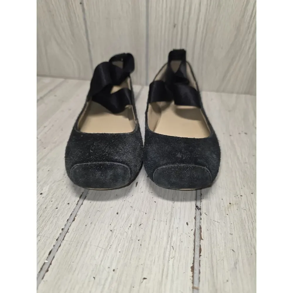 Janie And Jack Girls Square Toe Ballet Flats Black Suede Size 1 Cute
